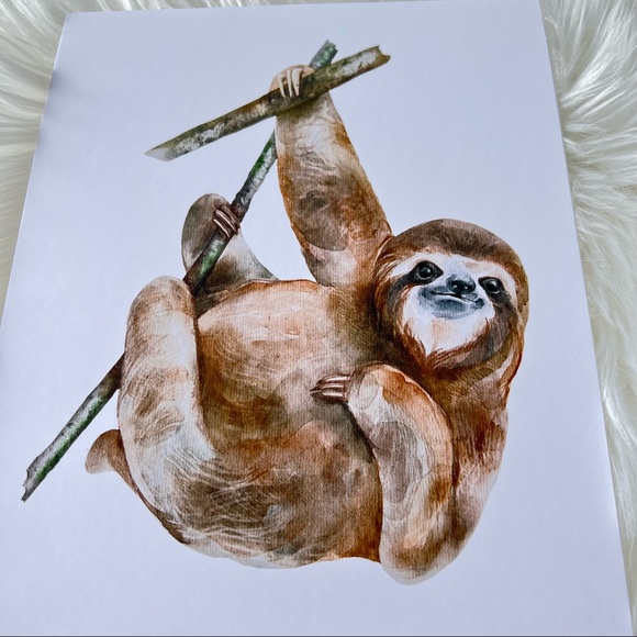 Watercolor Sloth Illustration Wall Art Print Poster Unframed - Picture 8 of 9